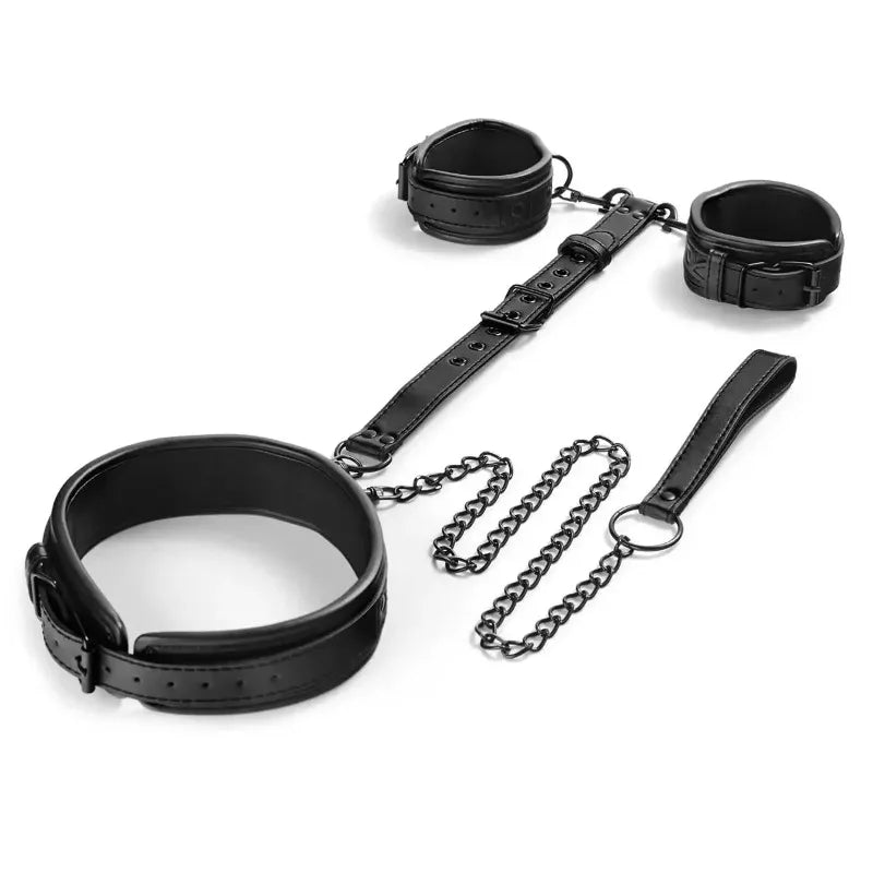 Neck-to-Wrist BDSM Bondage Restraints Kit – Couples Sex Toys with Chain Leash, Handcuffs & Collar for Slave Role Play