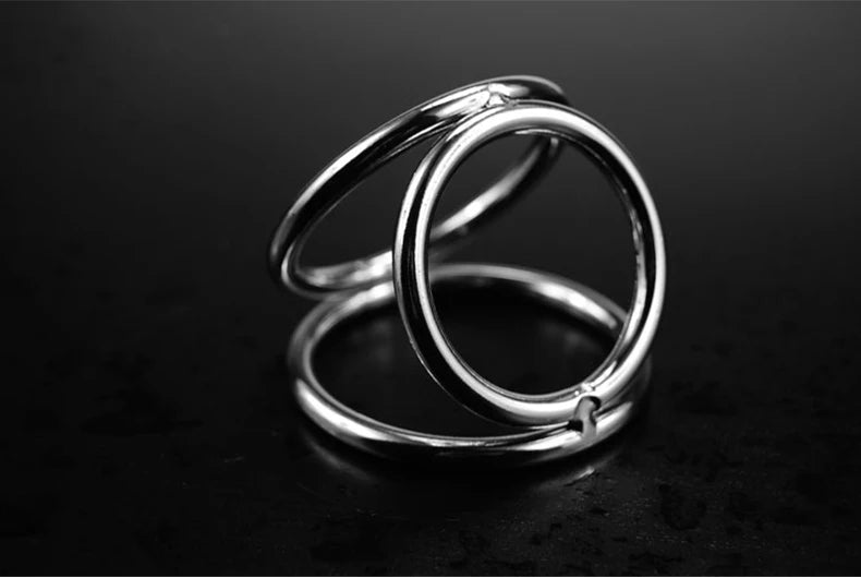 Male Penis Ring with tri-ring Metal Scrotal Restraints BDSM Cock Ring Urethral Ring Delay Ring Adult Sex Toy for Men
