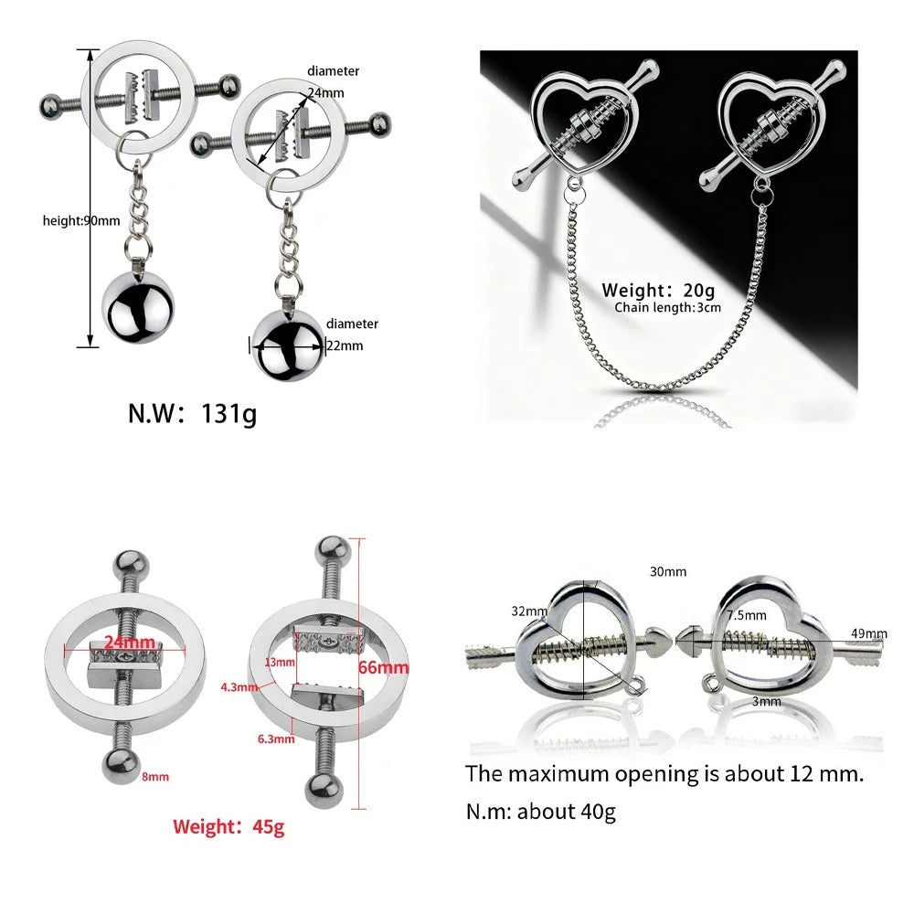 BDSM Type Metal Adjustable Nipple Toy Adult Toys Spring Clamps Couple Accessories Gravity Ball Weight Pendant Clip Sex Games