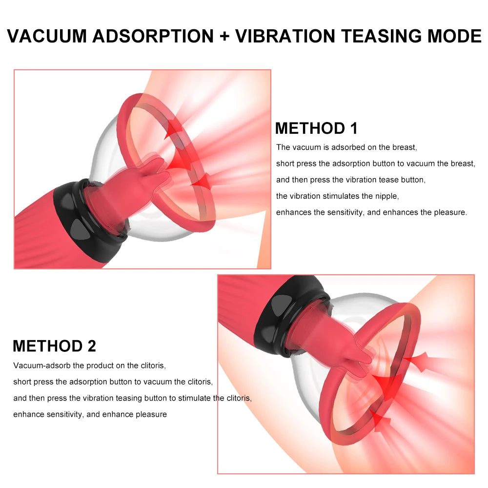Nipple Stimulation Licking Vibrator Breast Enlargement Massager Vagina Clit Sucker Famale Masturbator Erotic Sex Toys for Women