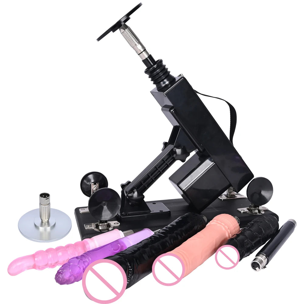Sex Machine Female Masturbation Pumping Gun with Dildos，More Attachments ,Vibrator Adjustable Speed Love Machine for Couple