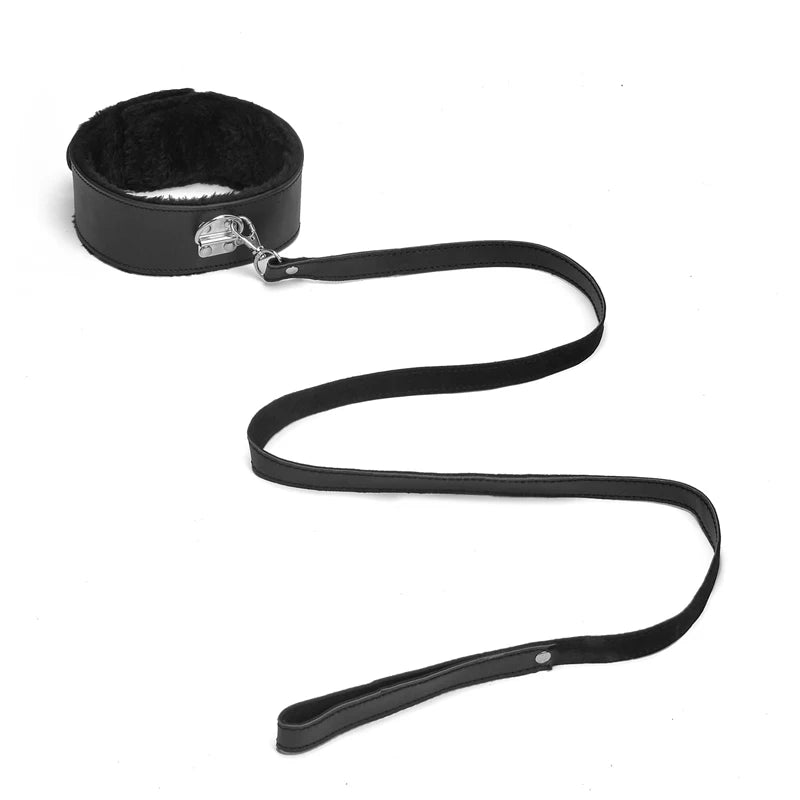 BDSM Collar Leather And Leash Plush Fetish Bondage Sex Necklace SM Toys Restraints Sex Toys For Adults Couples Games