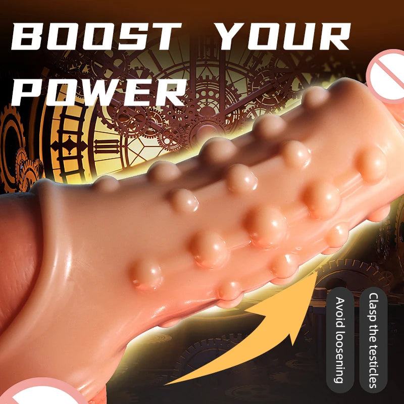 2PCS Reusable Penis Enlargement Sleeves Realistic Textured Cock Ring Sex Toy Enlarger Condom Soft Penis Sleeve for Men Couples