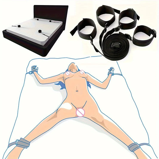 BDSM Bed Restraints Kit Adjustable Set with Wrist Thigh Cuffs Handcuffs Sex Furniture  Bondage Gear for Bedroom  Adult Toys