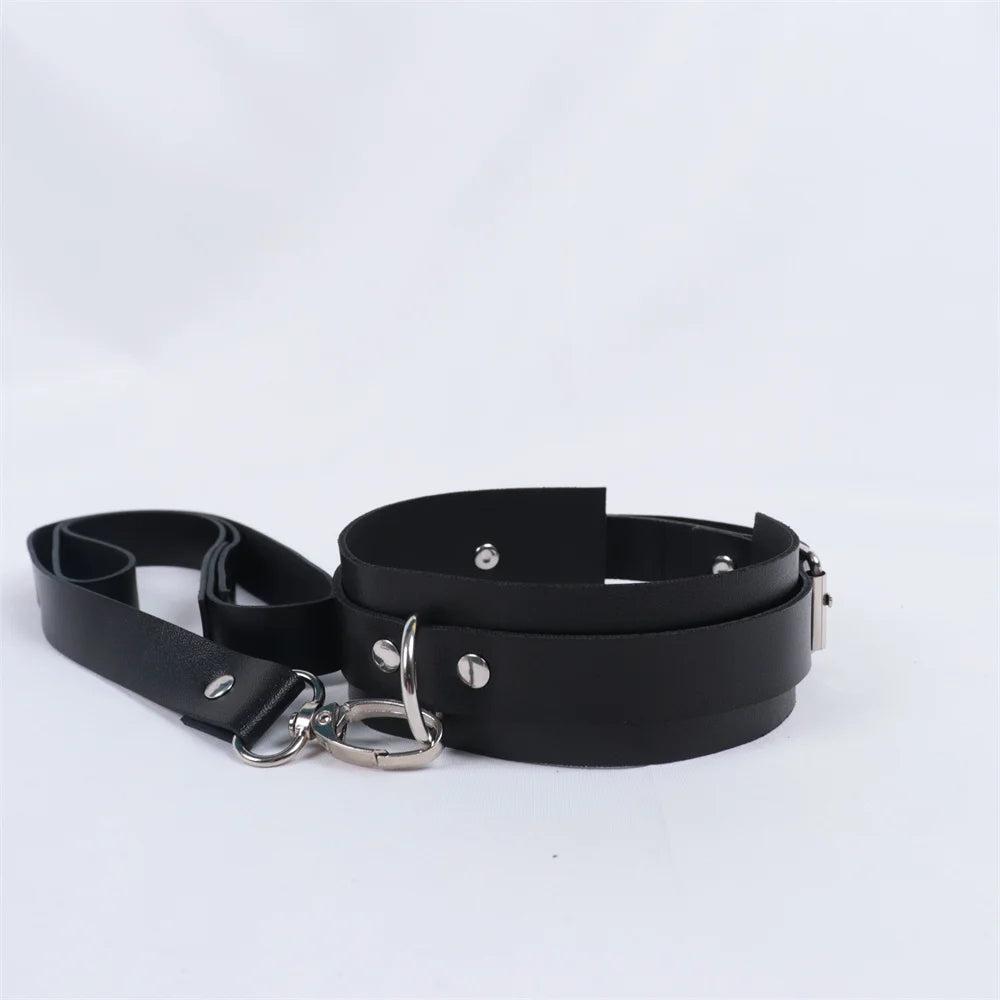 Exotic Accessories of Bdsm Slave Bondage Leather Collar with Leash Belt Choker Necklace Animal Pet Accessories Adjustable Black