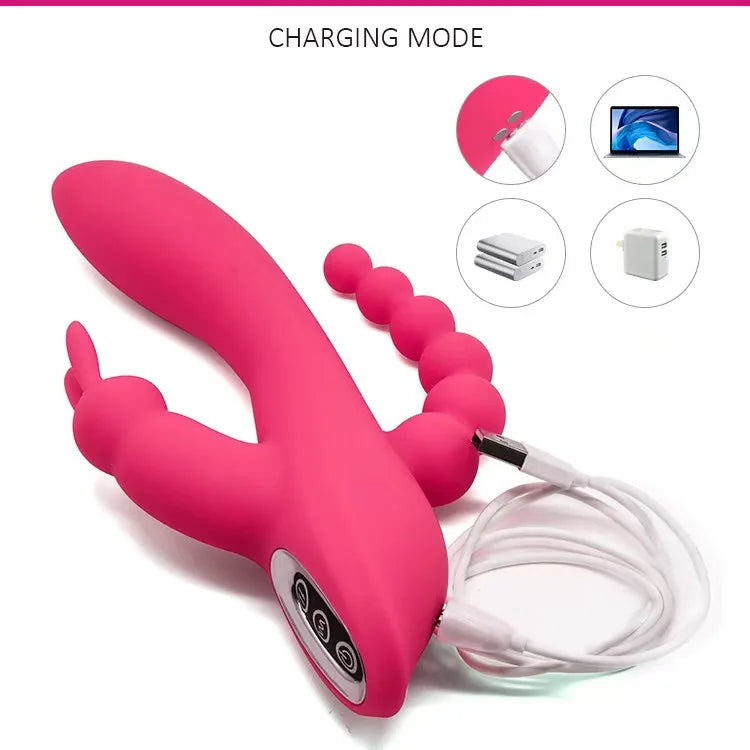 12 Modes G Spot Rabbit Vibrator Clitoral Stimulator Anal Triple Curve Massager Anal Beads Sex Toys For Women Couples Dildo