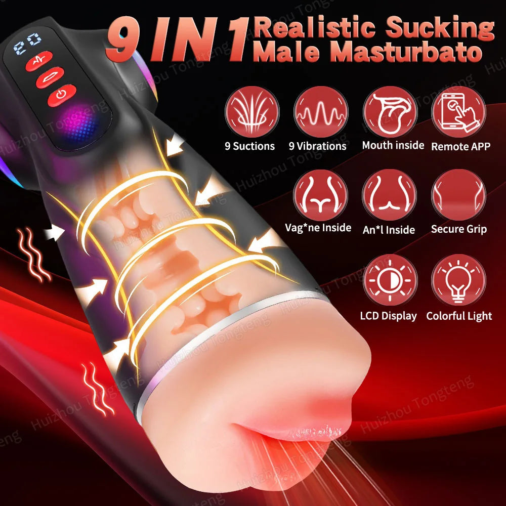 Automatic Male Masterbator with APP Control 9 Sucking Vibrating Thrusting Modes Men Sex Toys Penis Pump Adult Blowjob Stroker