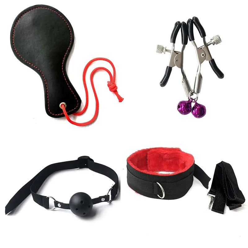 BDSM Kits Sex Bondage Set Handcuffs Gag Whip Nipple Clamps Erotic Sex Toys for Women Couples Adult Sex Shop Anal Butt Plug Tail