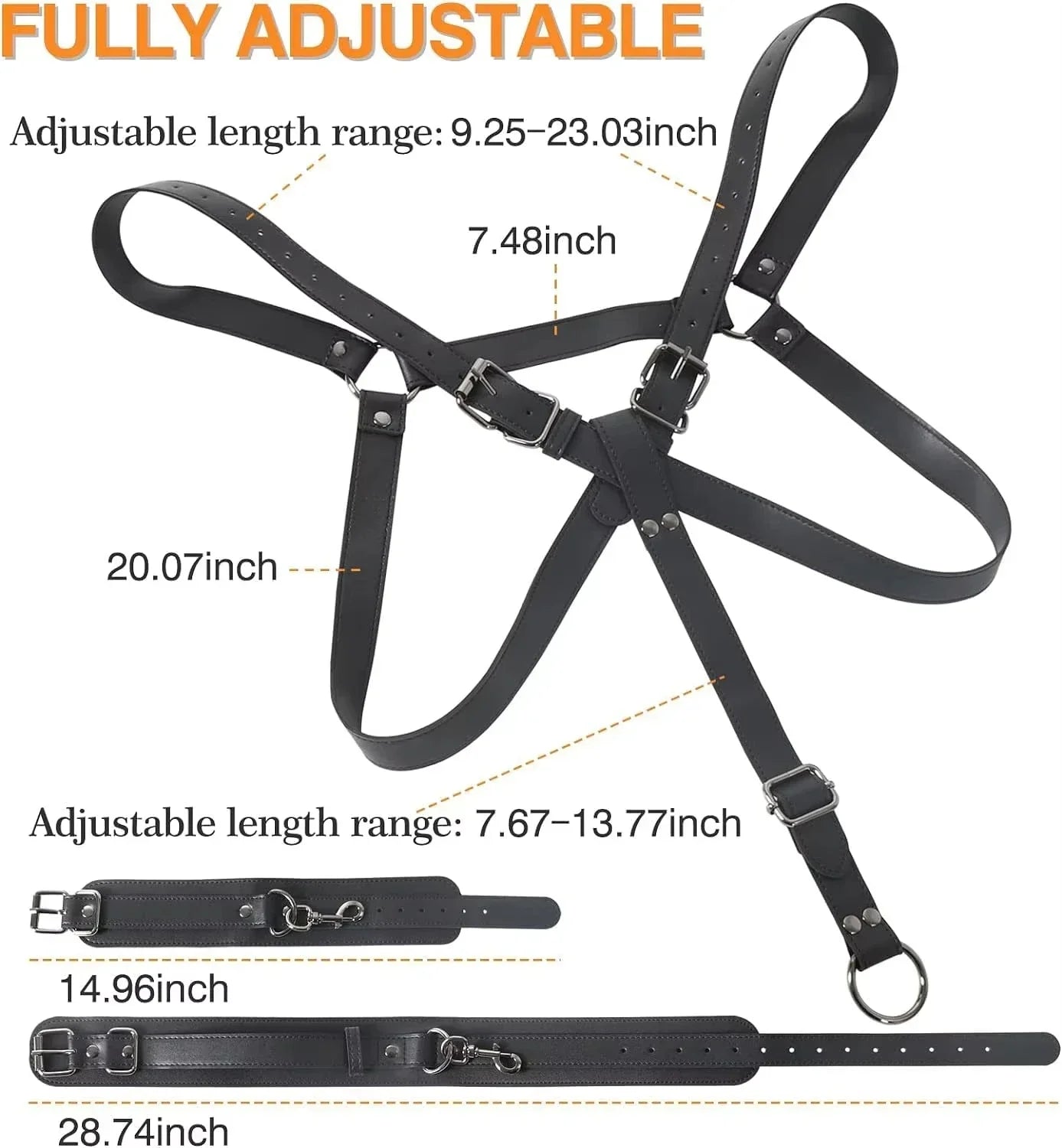 2025 NEW BDSM Sex Bondage Restraints Kit 3 in 1 Leather Thigh Sling Breasts Belt Behind Back Handcuffs Open Legs SM Slave Fetish