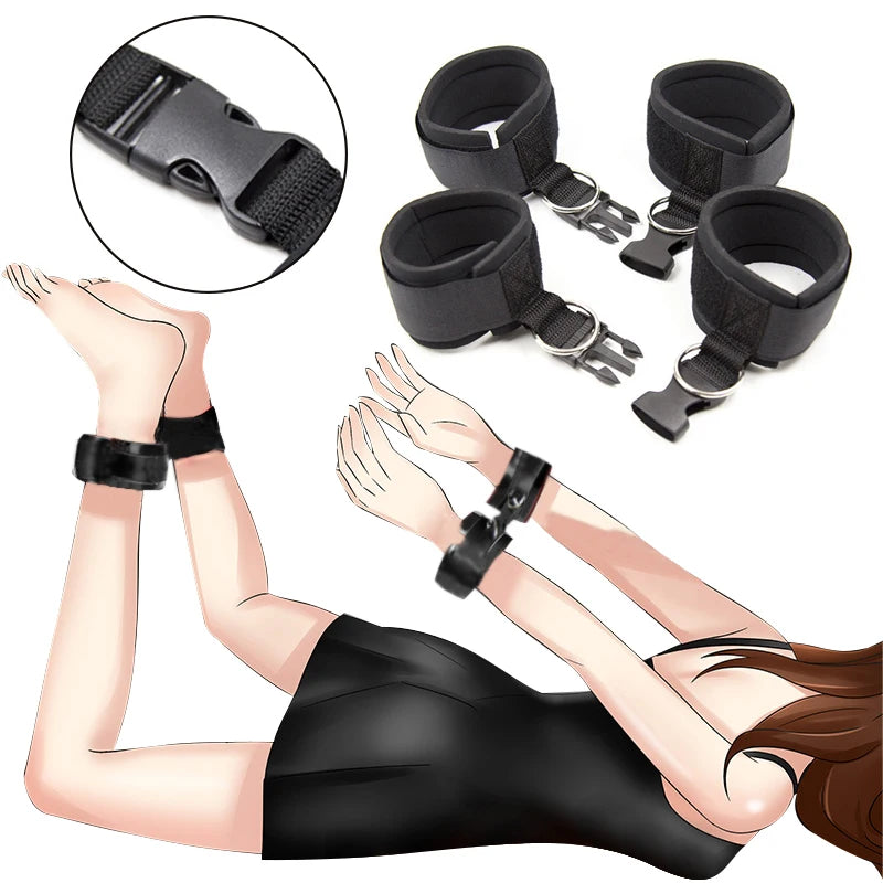 Bdsm Bondage Set Restraint Adult Game Handcuff Neck Collar Wrist Mouth Gag Strap Fetish SM Sex Toy For Woman Couples No Vibrator