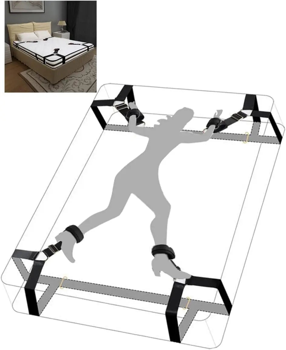 BDSM Bed Restraint Kit  Sex Bondage Adult Toys for Couples with Handcuffs Wide Strap, Adjustable Length  Quick Installation
