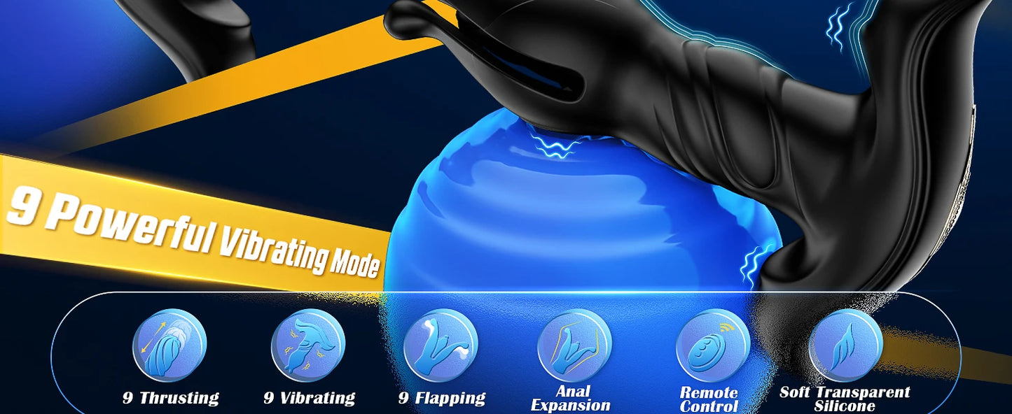 Thrusting Prostate Massager Vibrator Remote Control 9 Tension Shock Flapping Vibrating Anal Butt Plug Sex Toys for Men Women