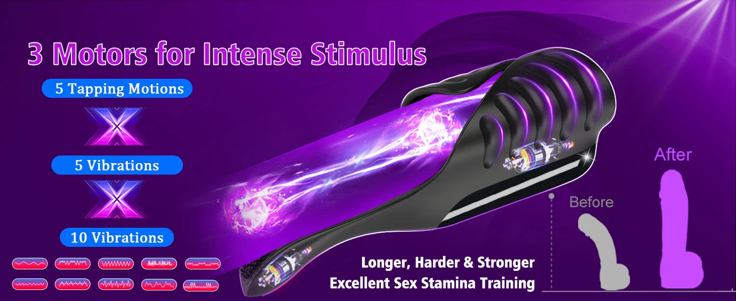 Adjustable Tapping Male Masturbator Man Automatic Penis Enlargement Erection Vibrator Trainer Stimulator Prostate Adult Sex Toys