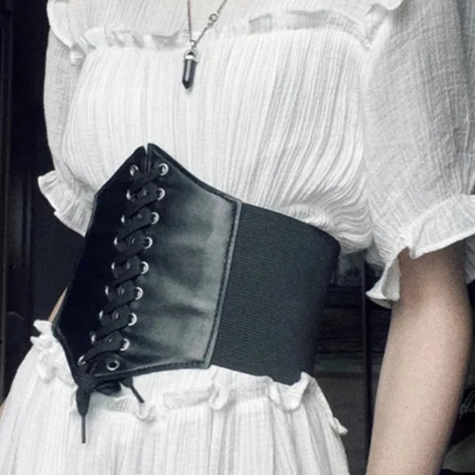 Wide Faux Leather Corset Waist Belt