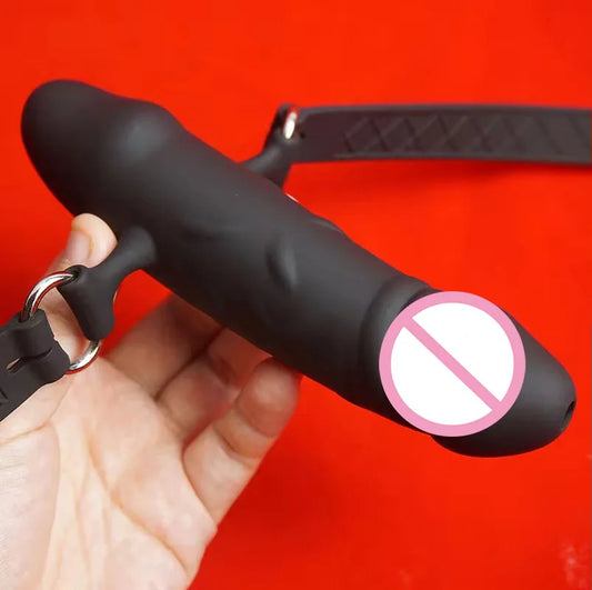 BDSM Silicone Drooling Dildo Gag,Double Ended Penis Mouth Gags Bondage Restraints Deep-throat,Sex Games Toys for Couple