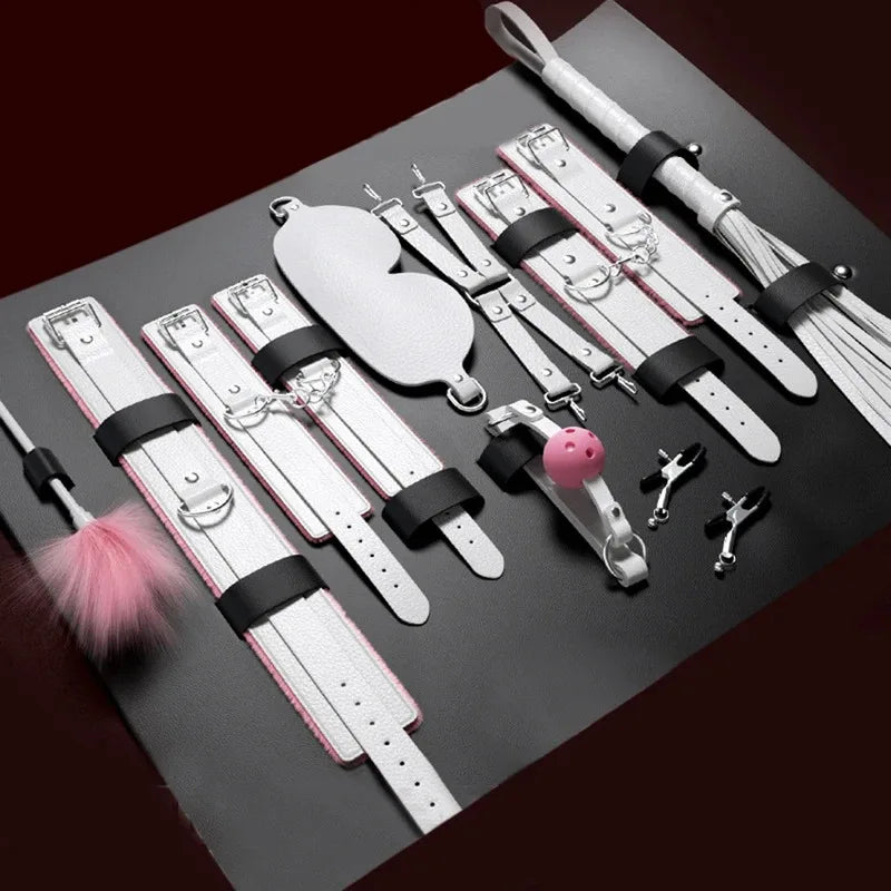 Deluxe Couples Bondage Kit Leather Whip Handcuffs BDSM Accessories for Women Adult Intimacy Toys BDSM Kit Set