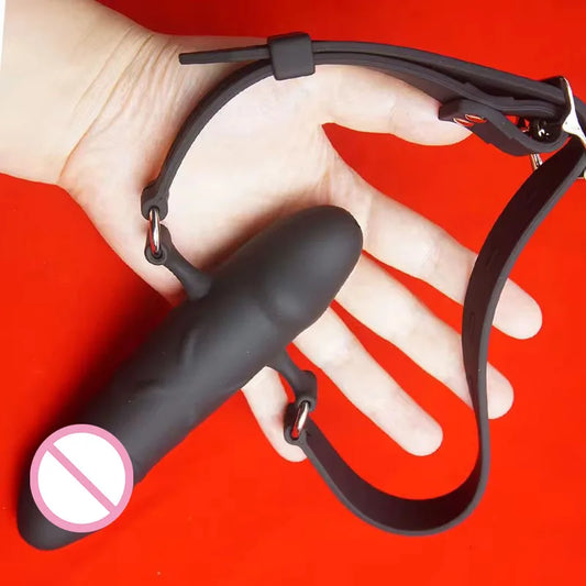 BDSM Silicone Drooling Dildo Gag,Double Ended Penis Mouth Gags Bondage Restraints Deep-throat,Sex Games Toys for Couple