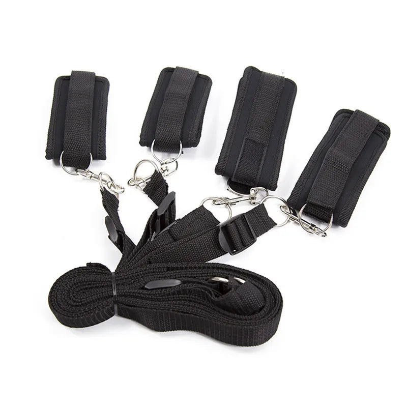 BDSM Restraint Set Bondage Handcuffs & Ankle Fetish Cuffs Slave On The Bed Open Leg Flirt Sex Toys For Women Couples Erotic Shop
