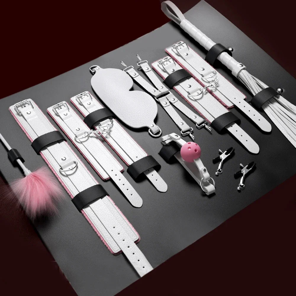 Deluxe Couples Bondage Kit Leather Whip Handcuffs BDSM Accessories for Women Adult Intimacy Toys BDSM Kit Set