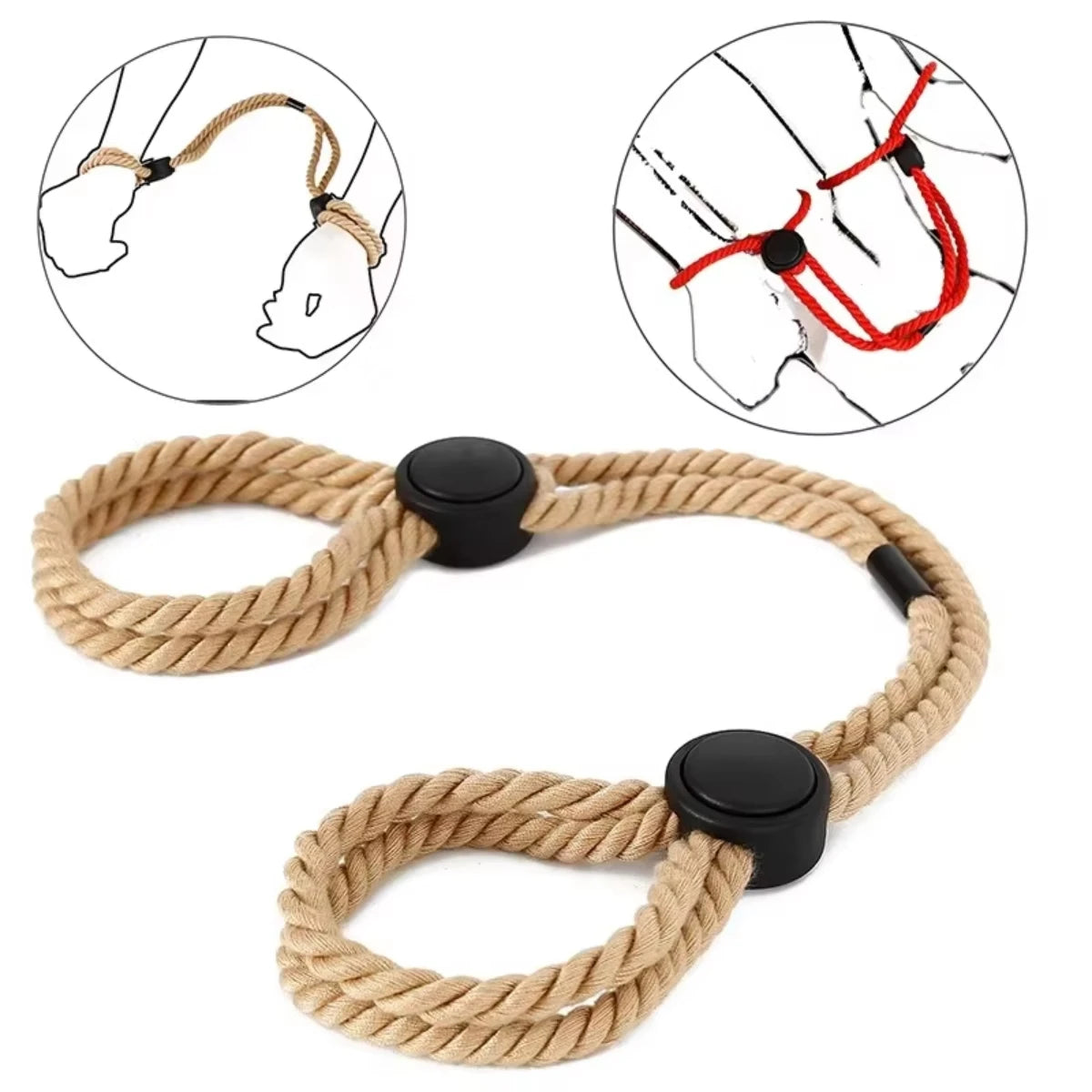 BDSM Adjustable Rope Handcuffs - Fetish Restraints Hand Shackles, Exotic Bondage Cuffs, Adult SM Game for Women Couples