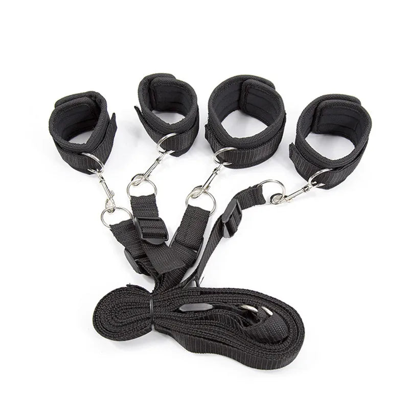 BDSM Restraint Set Bondage Handcuffs & Ankle Fetish Cuffs Slave On The Bed Open Leg Flirt Sex Toys For Women Couples Erotic Shop