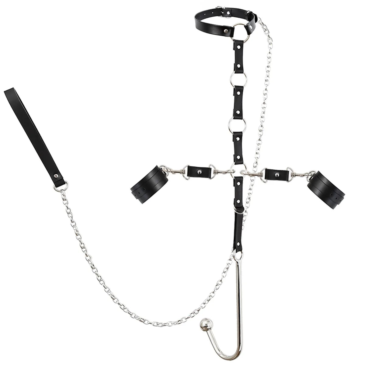 BDSM Bondage Kit Sex Toys Leather Collar Neck Handcuffs Anal Hook Metal Butt Plug Eritic Games SM Adult Sex Toy Backhand Binding