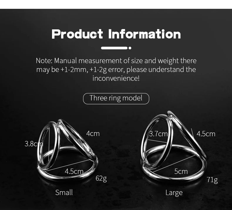 Male Penis Ring with tri-ring Metal Scrotal Restraints BDSM Cock Ring Urethral Ring Delay Ring Adult Sex Toy for Men