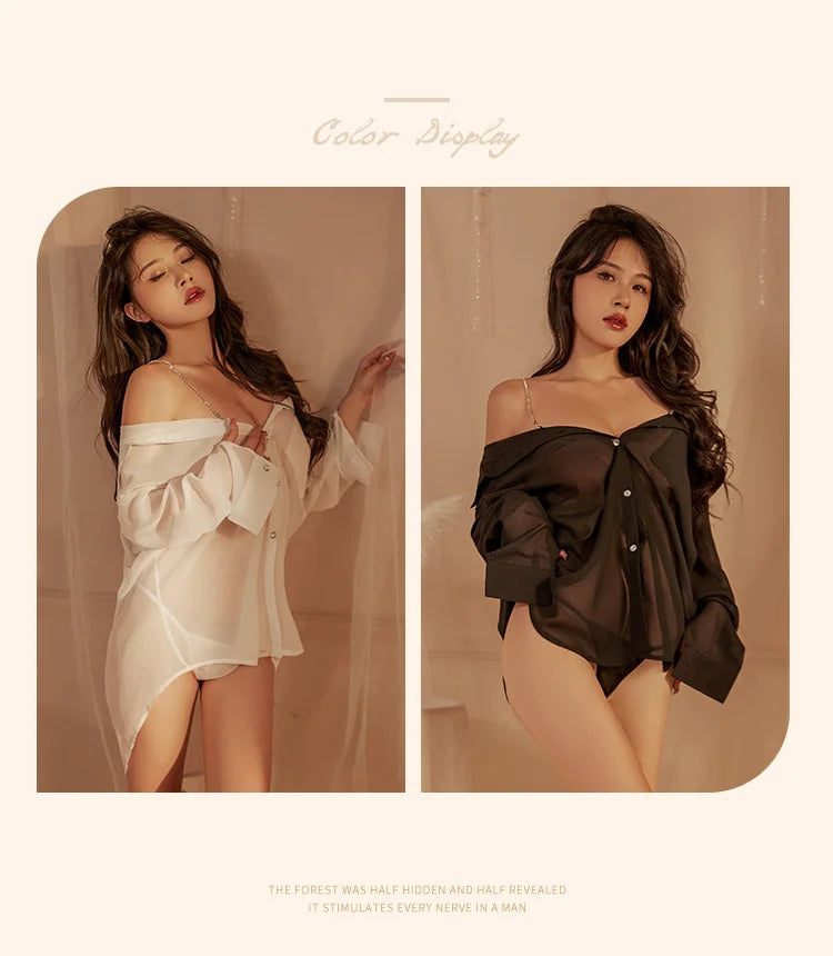 Lingeries Sexy Femme Secretariat White Shirt Large Transparent Office Girl Sexy Lingerie Erotic Woman Cosplay Role Play Outfit