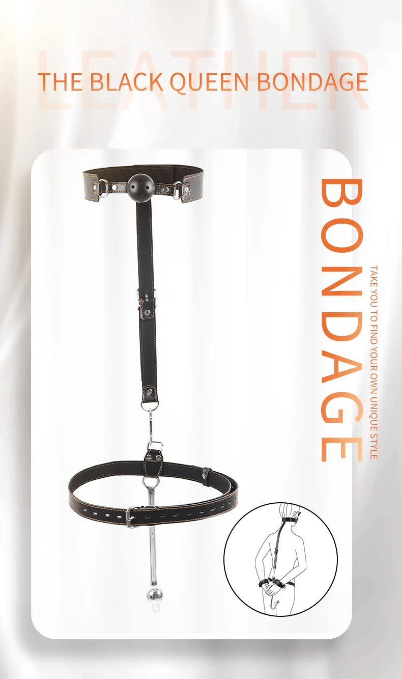 BDSM anal hook leather set, sex assist position, metal hook restraint, belt mouth plug handcuffs, adult sex toys
