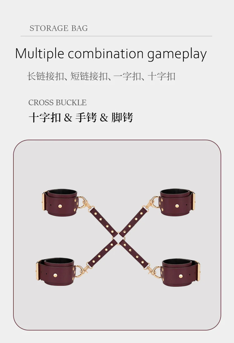 Thierry BDSM Bondage Restraint Kits Handcuffs Collar Wrist Ankle Thigh cuffs Waist Belt Cross Buckle Sex Toys For  Adult  Games