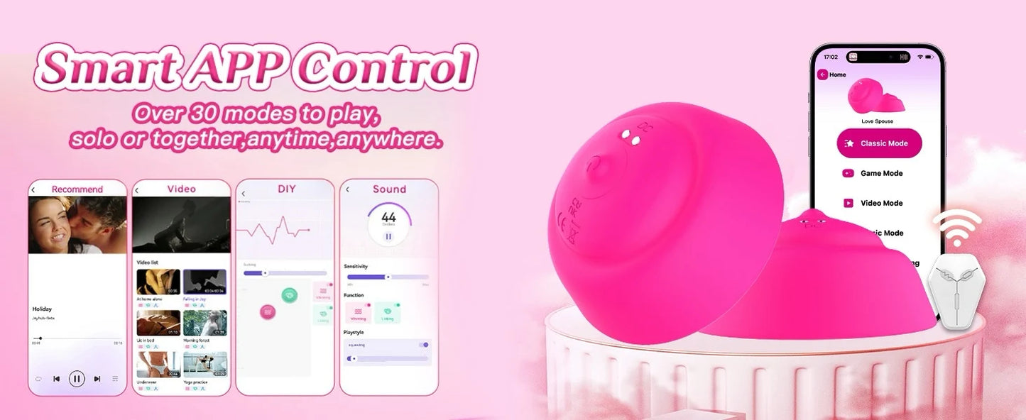 Nipple Toy Vibrator for Women APP Remote Control Nipple Clamps Sucking with 10 Vibrating Breast Stimulation Sex Toys for Couples