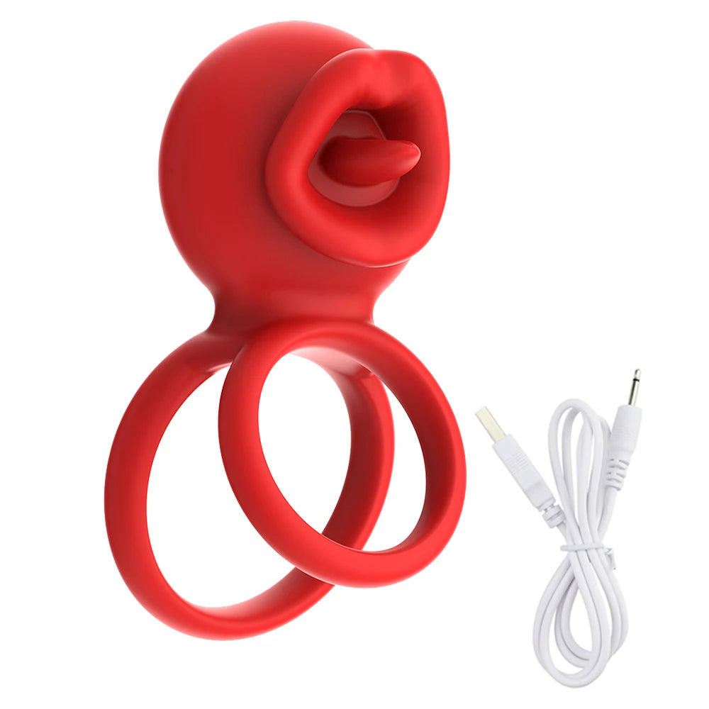 App Vibrating Penis Ring Vibrator with Sexy Licking Mouth G Spot Clitoral Stimulator Cock Rings Couples Adult Sex Toys for Men