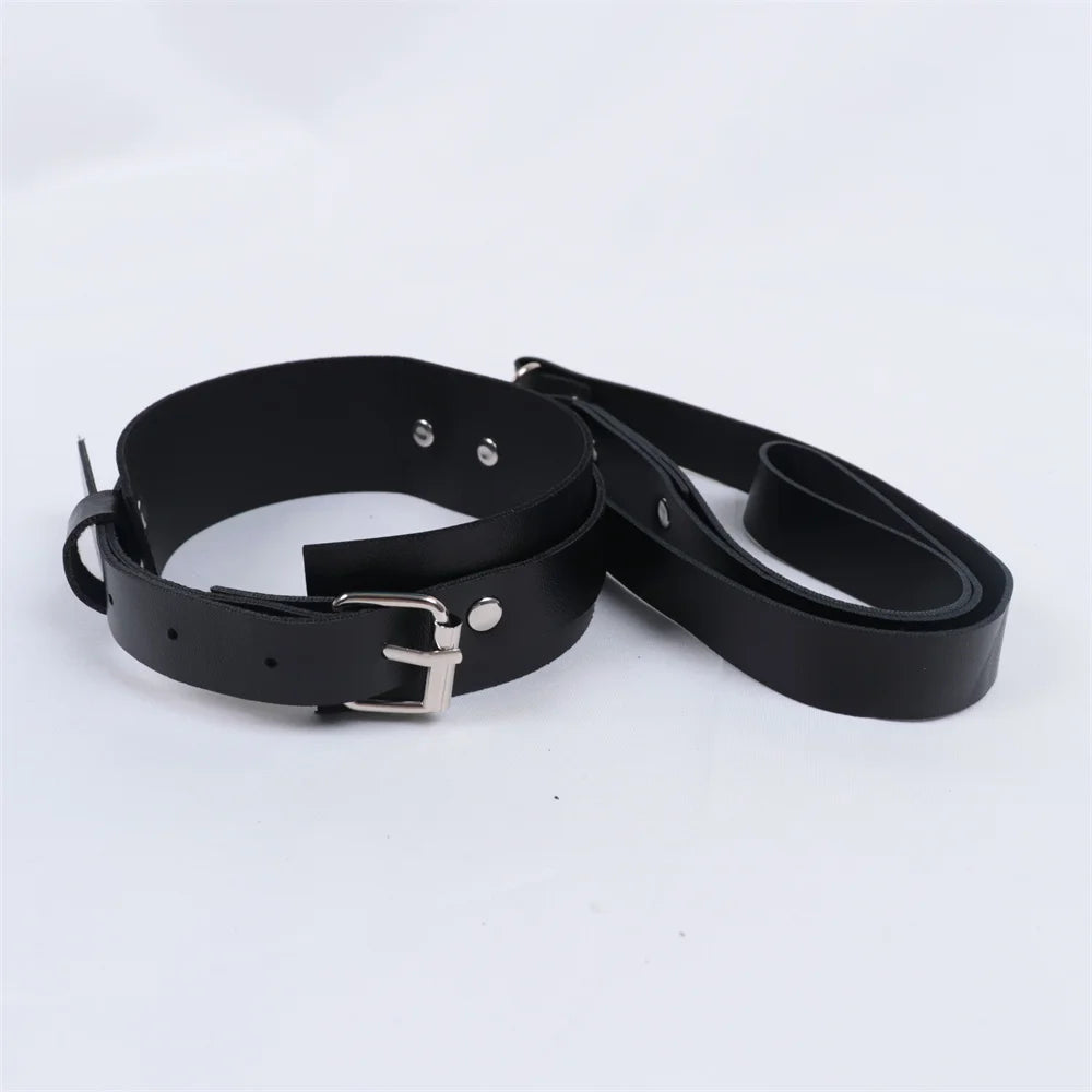 Exotic Accessories of Bdsm Slave Bondage Leather Collar with Leash Belt Choker Necklace Animal Pet Accessories Adjustable Black