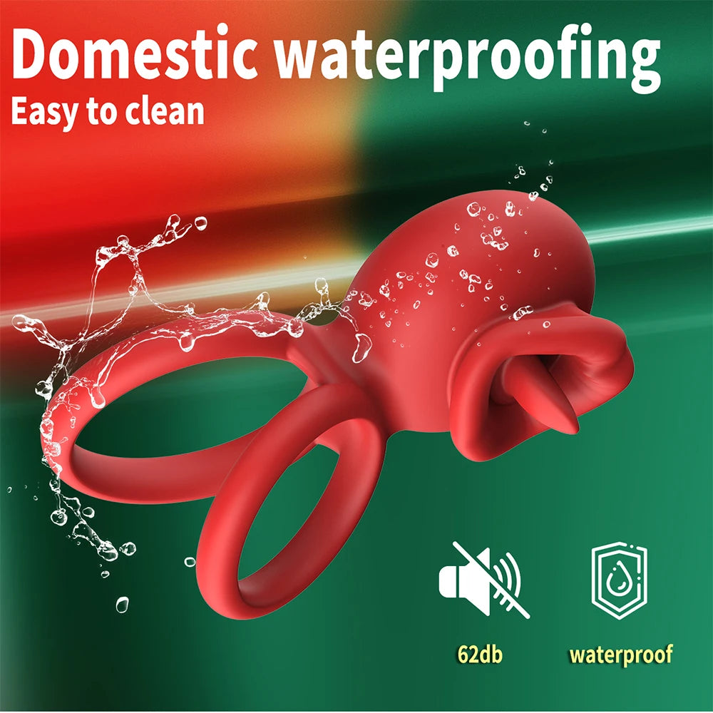 App Vibrating Penis Ring Vibrator with Sexy Licking Mouth G Spot Clitoral Stimulator Cock Rings Couples Adult Sex Toys for Men