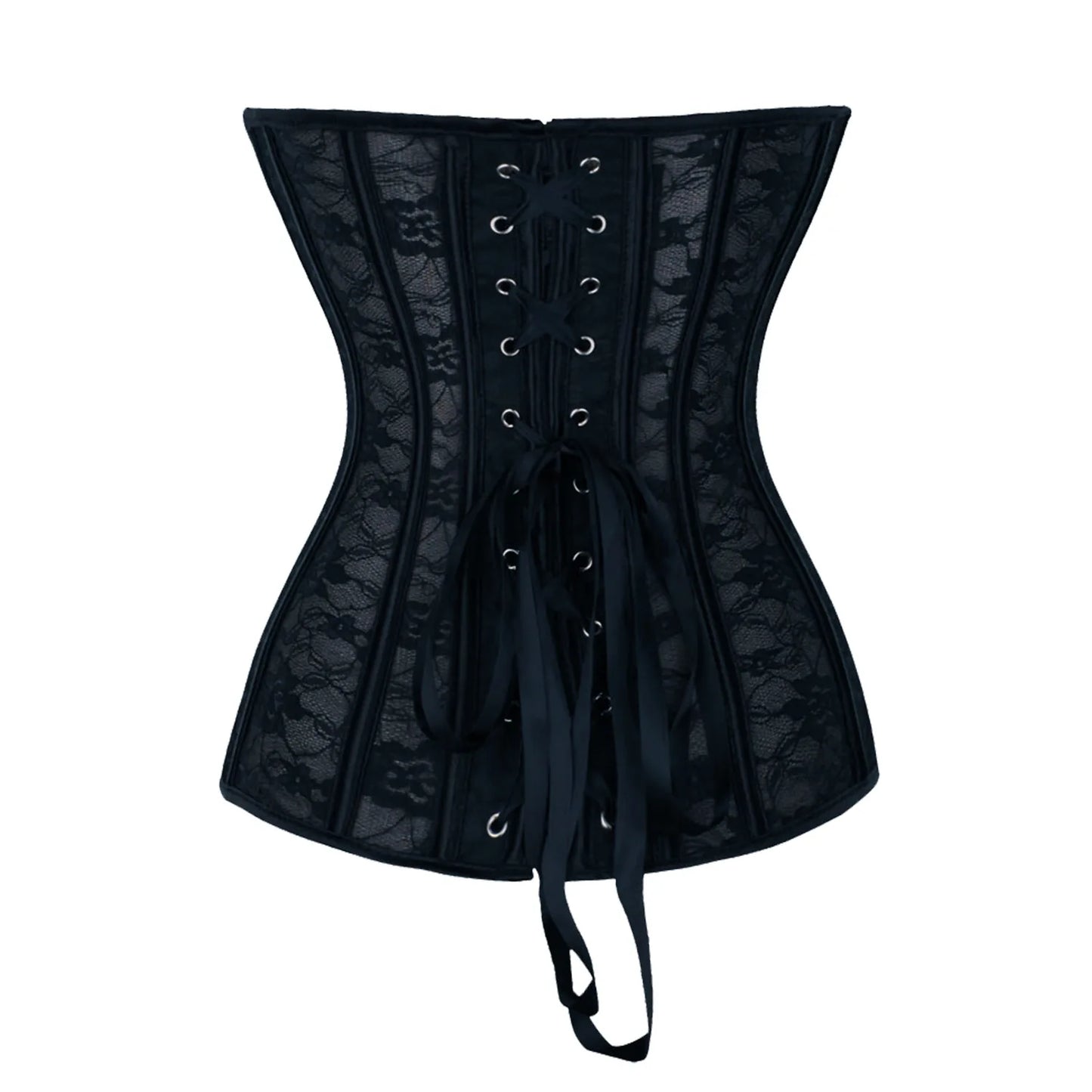 Women's Steel Boned Corset With Front Buttons And Back Lacing Lace Mesh Strapless Top Sexy Gothic Fashion Club Wear