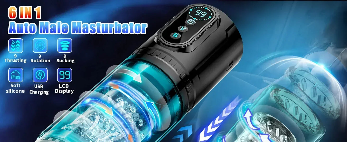 Automatic Telescoping Male Masturbator Cup Penis Pump Pocket Pussy with 9 in 1 Suction Vibrating Modes App Controll Sex Toy