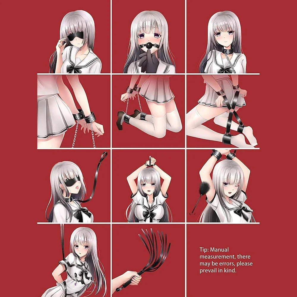 BUYBOOS Sex Bondage Restraints 11Pcs Set BDSM Leather Bondage Sets Restraint Kits Bondage Gear Accessories Adult Sex Toy