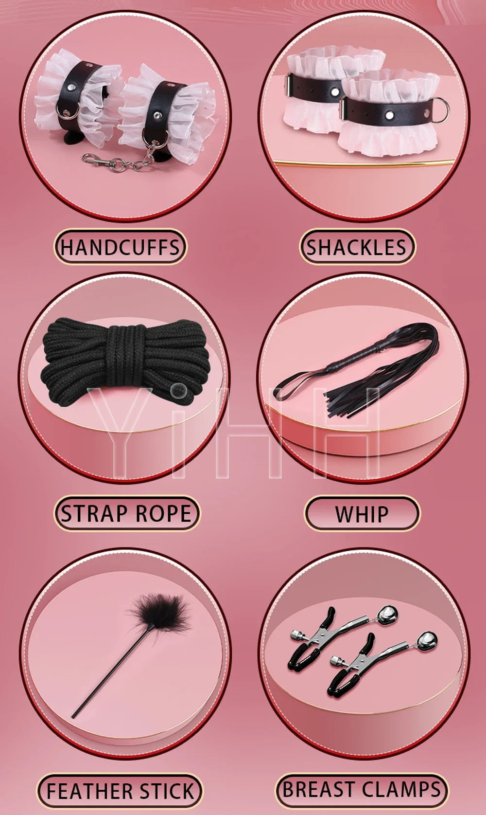 Sexy Leather BDSM Kits Handcuffs Whip Gag Nipple Clamps Lace Sex Bondage Set Sex Games Sex Toys For Couples Erotic Accessories