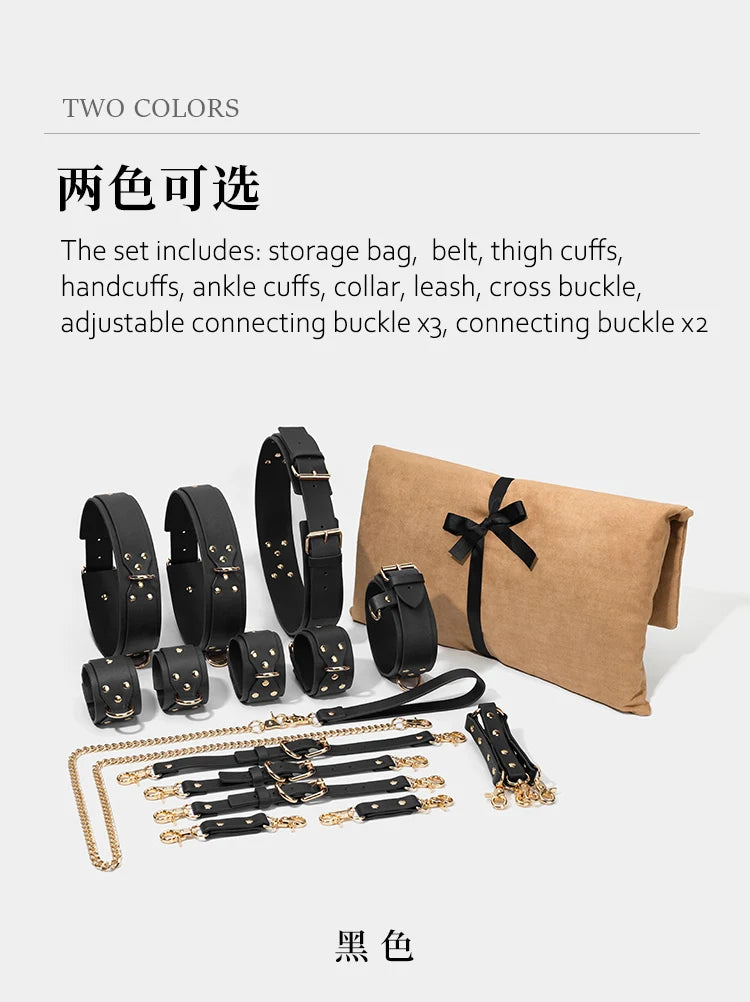 Thierry BDSM Bondage Restraint Kits Handcuffs Collar Wrist Ankle Thigh cuffs Waist Belt Cross Buckle Sex Toys For  Adult  Games