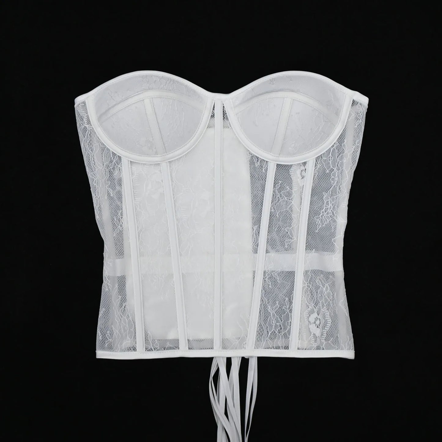 Steel Bone Korset Woman Hollow Out Strapless Lace Bra Bustier Top Mesh Women Lingerie Black White Biege Corset