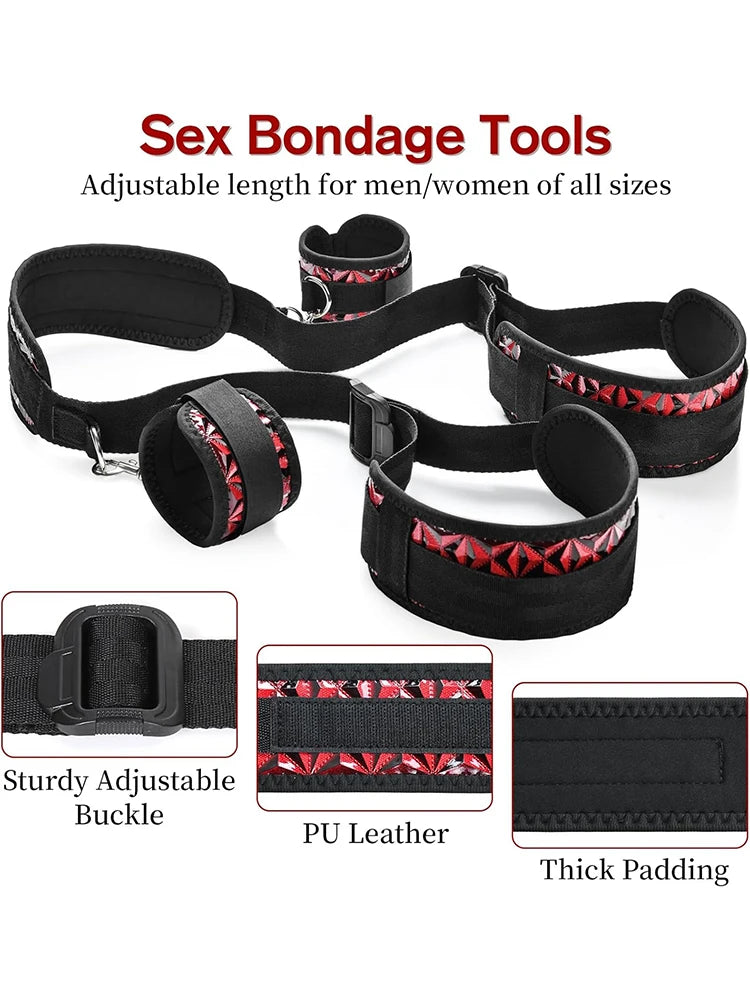 BDSM Sex Handcuffs Restraints Open Leg Ankle Cuffs SM Bondage Harness Bed Bandage Straps Slave Major Toys Erotic Accessories