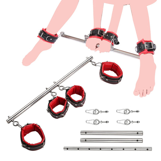 BDSM Bondage Kit Stainless Steel Extendable Spreader Bar Slave Handcuffs Ankle Cuffs Fetish Restraints Set Sex Toys for Couples