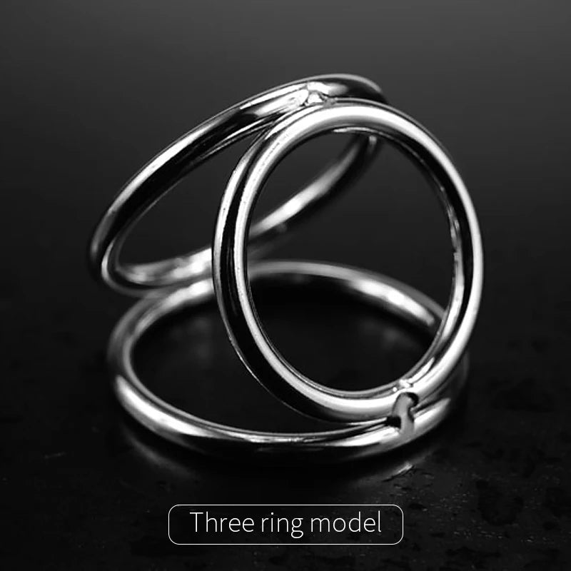 Male Penis Ring with tri-ring Metal Scrotal Restraints BDSM Cock Ring Urethral Ring Delay Ring Adult Sex Toy for Men