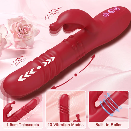 Erotii Premium rabbit vibrator & telescopic dildo with powerful rotating and vibrating functions.