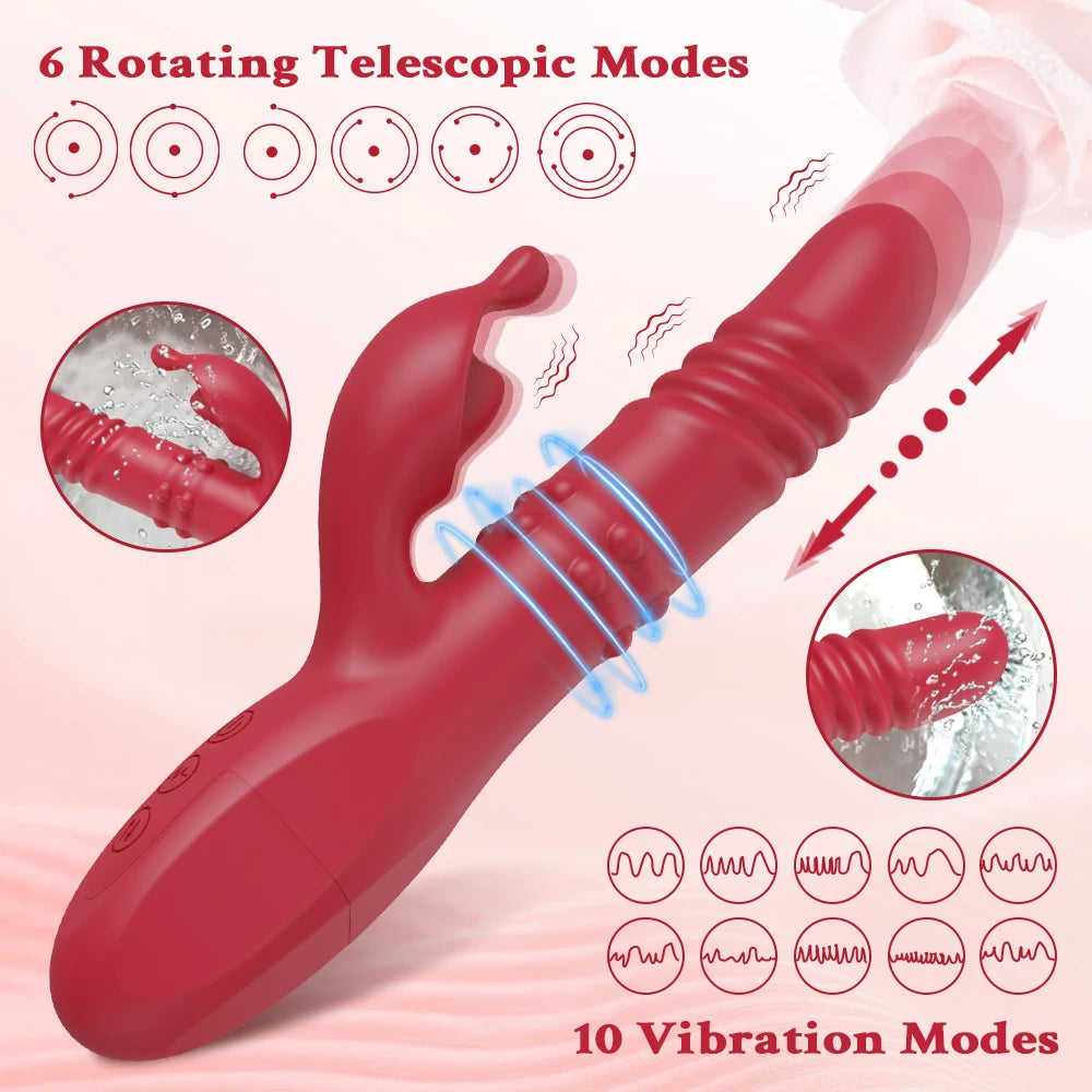 Erotii Premium rabbit vibrator & telescopic dildo with powerful rotating and vibrating functions.