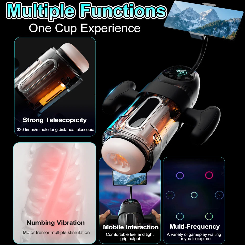 Male Vibrator Automatic Thrusting Sucking Sex Machines Pussy Penis Sleeve Blowjob with Handle LCD Display Pocket Male Adult Toys