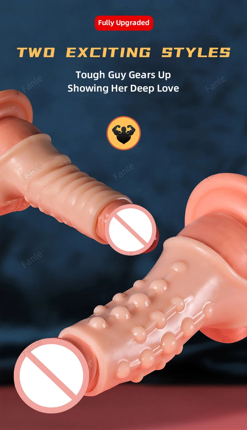 2PCS Reusable Penis Enlargement Sleeves Realistic Textured Cock Ring Sex Toy Enlarger Condom Soft Penis Sleeve for Men Couples