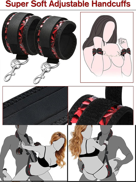 BDSM Sex Handcuffs Restraints Open Leg Ankle Cuffs SM Bondage Harness Bed Bandage Straps Slave Major Toys Erotic Accessories