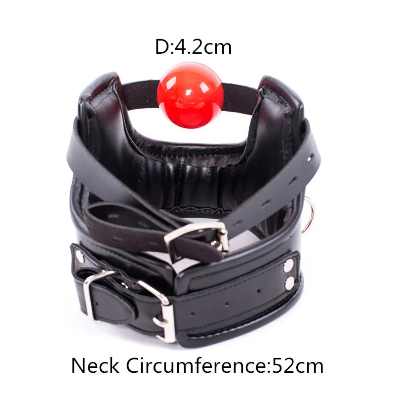 Bdsm Bondage Flirt Toys of Sex Slave Spong Leather Adjustable Collar with Silicone Open Mouth Ball Gag for Men Women Couples