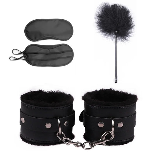 BDSM Set Sexy Leather Plush Erotic Handcuffs Flirt Feather Stick Bondage Kit Exotic Accessories Adult Games Sex Toys For Couples